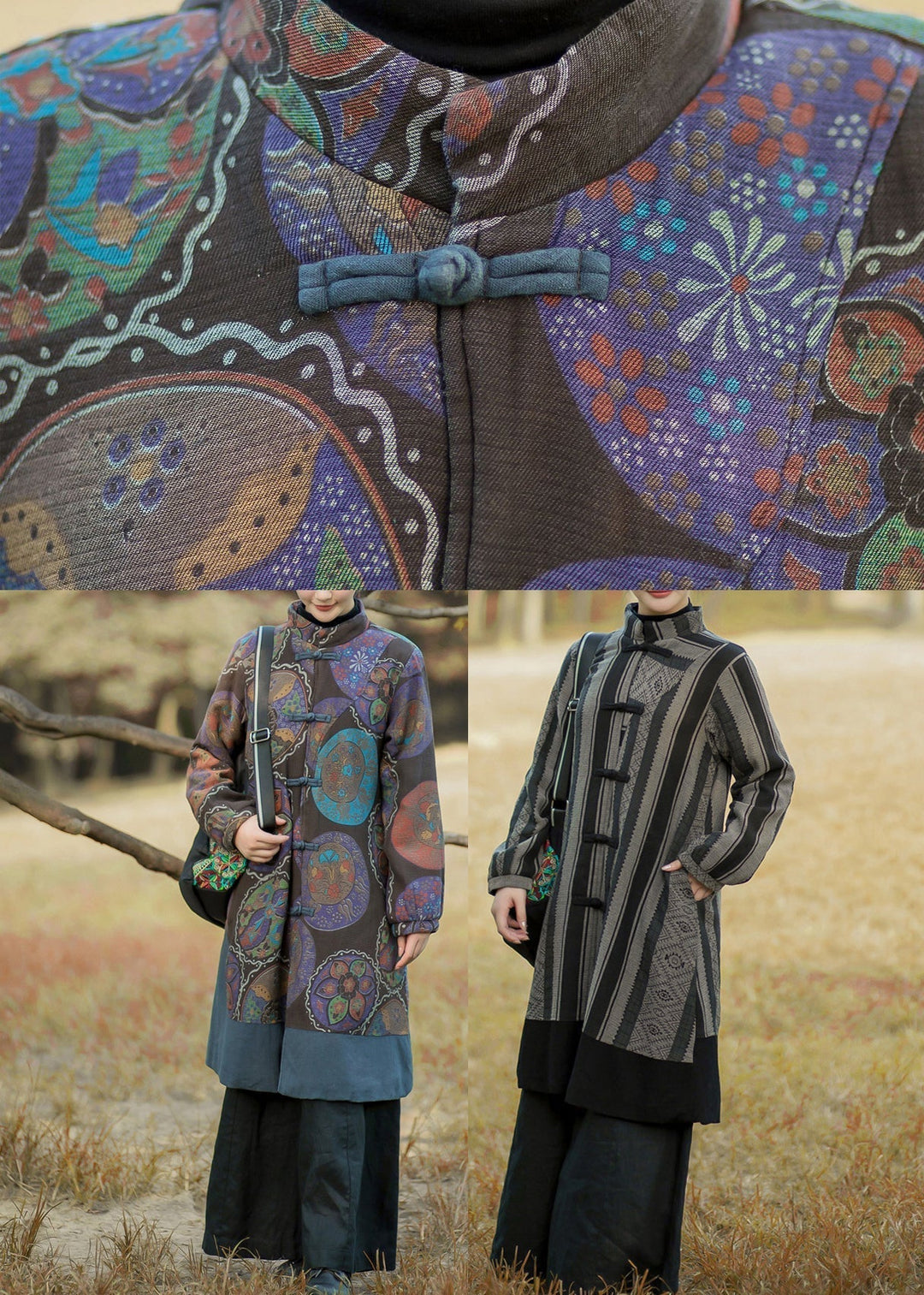 Lune London | Color of flowers High collar Pockets Print Cotton Coats Long sleeves