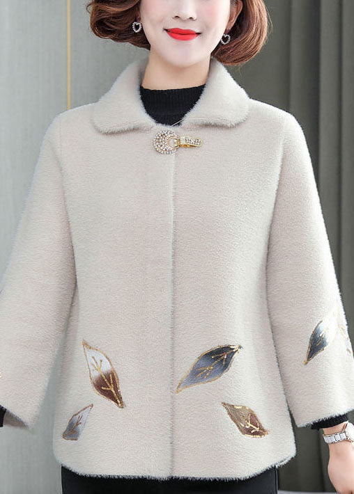 Lune London | Velvet coats with mink hair embroidered with white leaves Winter