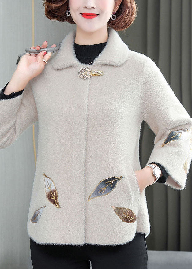 Lune London | Velvet coats with mink hair embroidered with white leaves Winter