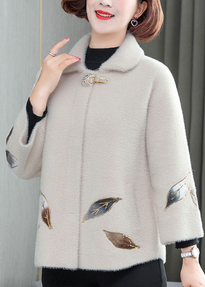 Lune London | Velvet coats with mink hair embroidered with white leaves Winter