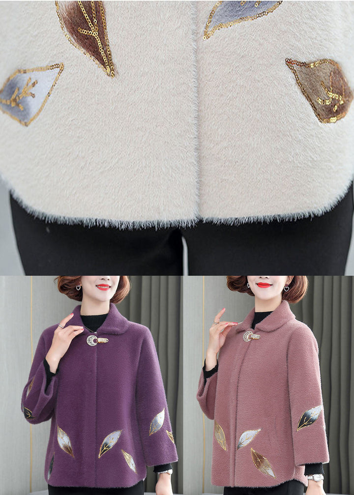 Lune London | Velvet coats with mink hair embroidered with white leaves Winter