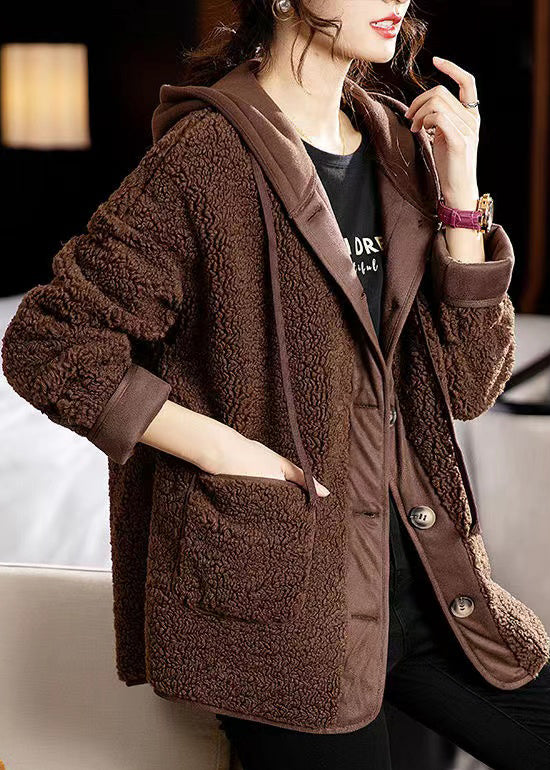 Chic und Stil | Patchwork Teddy Coats Synthetic Fur Hooded Long Sleeve Pouches