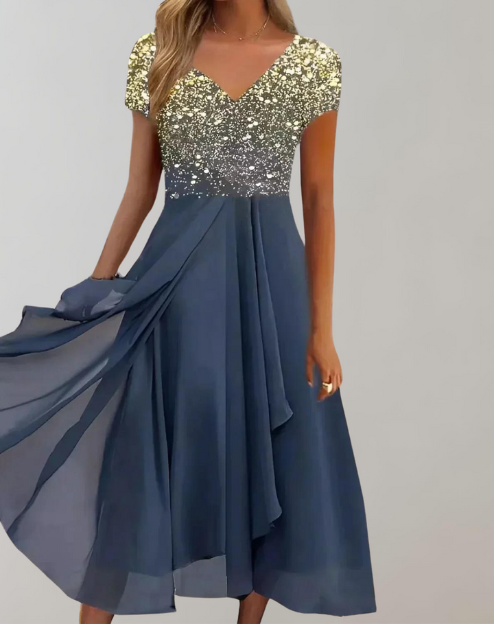 Lune London | Dress with Bright Flowers Evening Dress for Women Shiny Top Dress