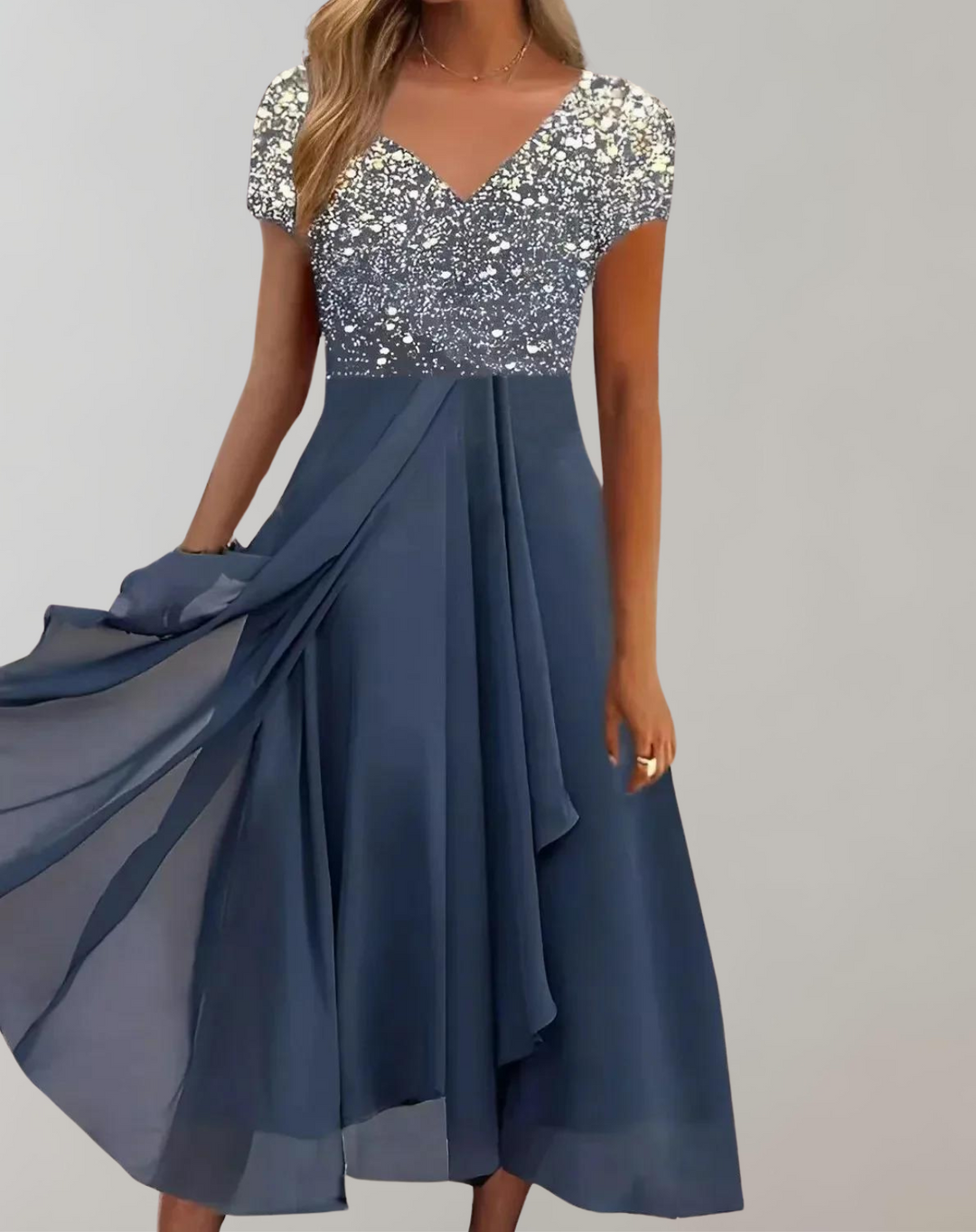 Lune London | Dress with Bright Flowers Evening Dress for Women Shiny Top Dress