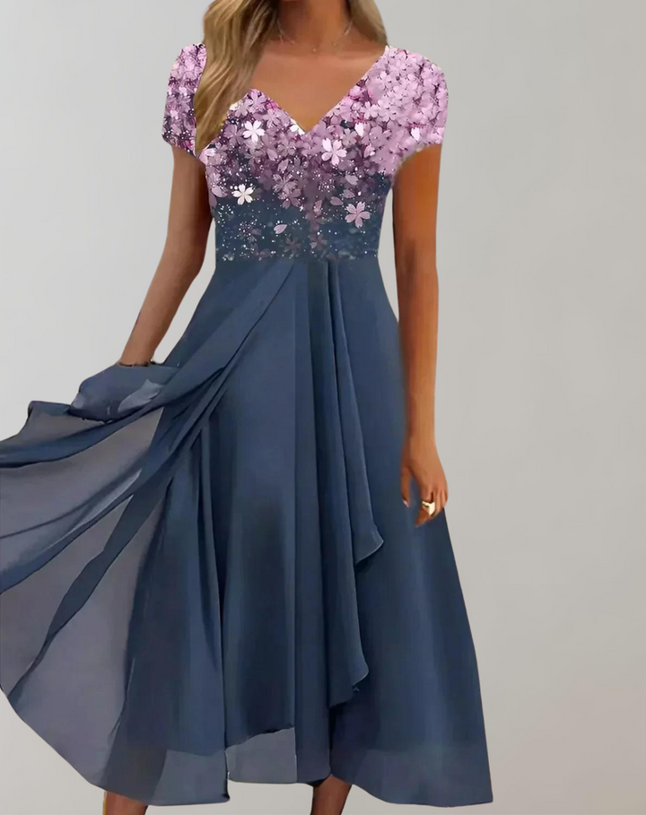 Lune London | Dress with Bright Flowers Evening Dress for Women Shiny Top Dress