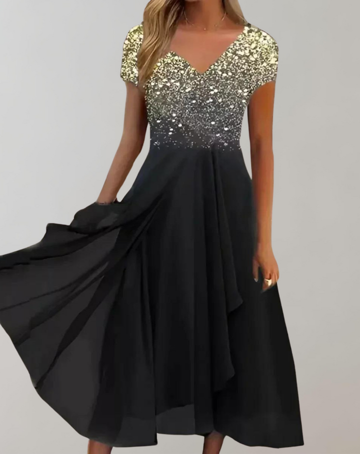 Lune London | Dress with Bright Flowers Evening Dress for Women Shiny Top Dress