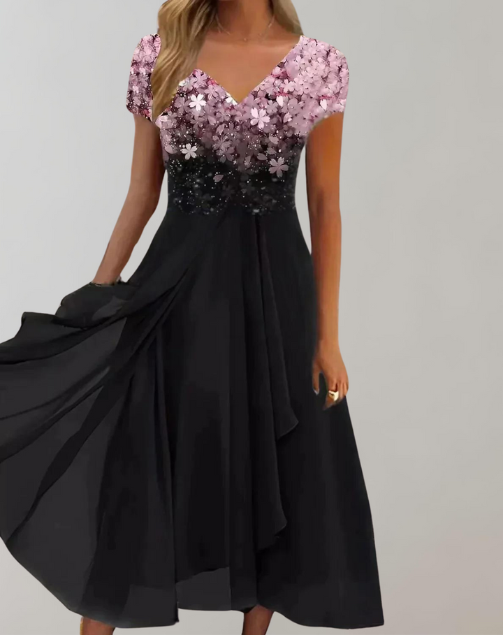 Lune London | Dress with Bright Flowers Evening Dress for Women Shiny Top Dress