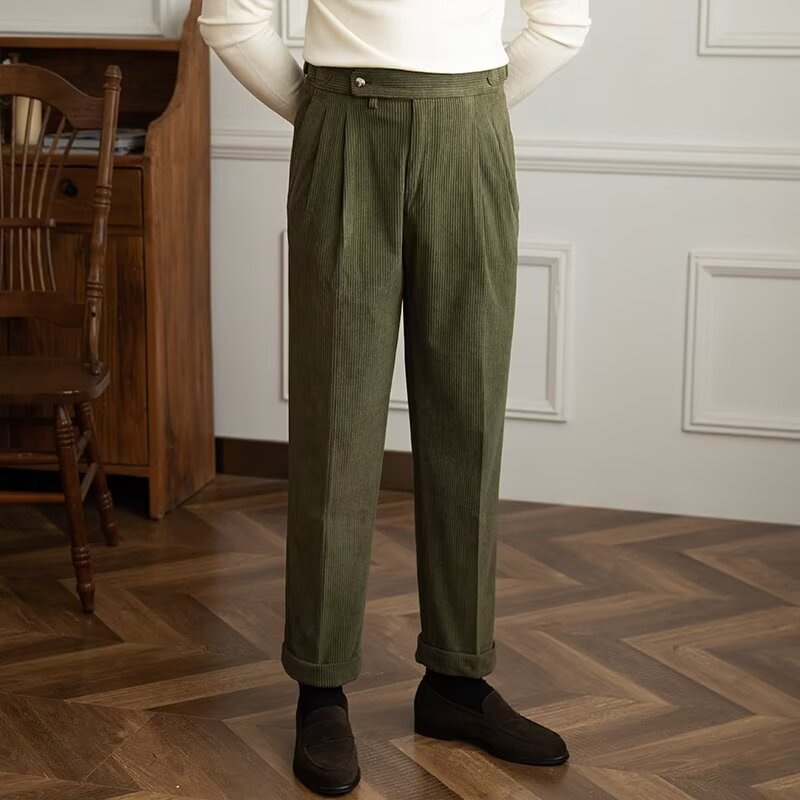 Lune London | Corduroy pants for men - High waist, Pleated front