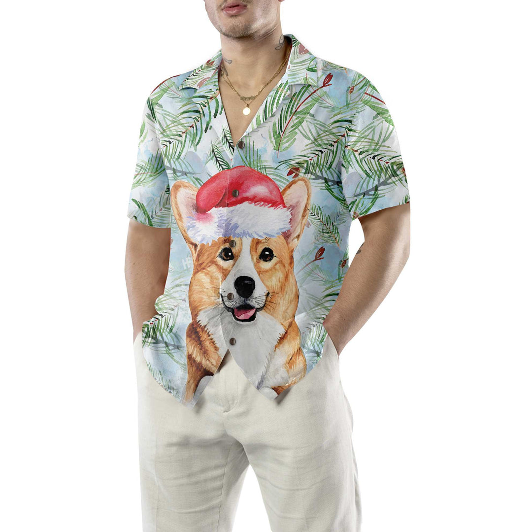 Lune London | Corgi Hawaiian Shirt with Christmas Tree Branch Pattern, Christmas Corgi Shirt, Best Christmas Gift Idea