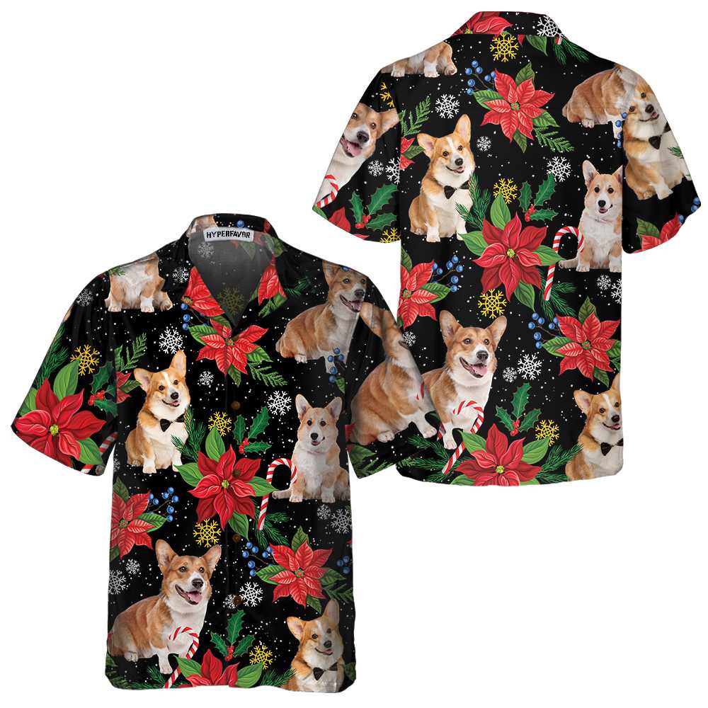Lune London | Corgi Hawaiian Shirt with Christmas Plants, Fun Corgi Christmas Shirt for Men and Women, Best Christmas Gift