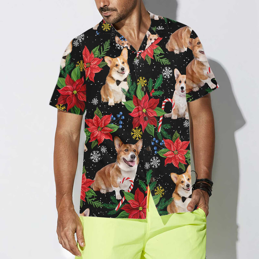 Lune London | Corgi Hawaiian Shirt with Christmas Plants, Fun Corgi Christmas Shirt for Men and Women, Best Christmas Gift