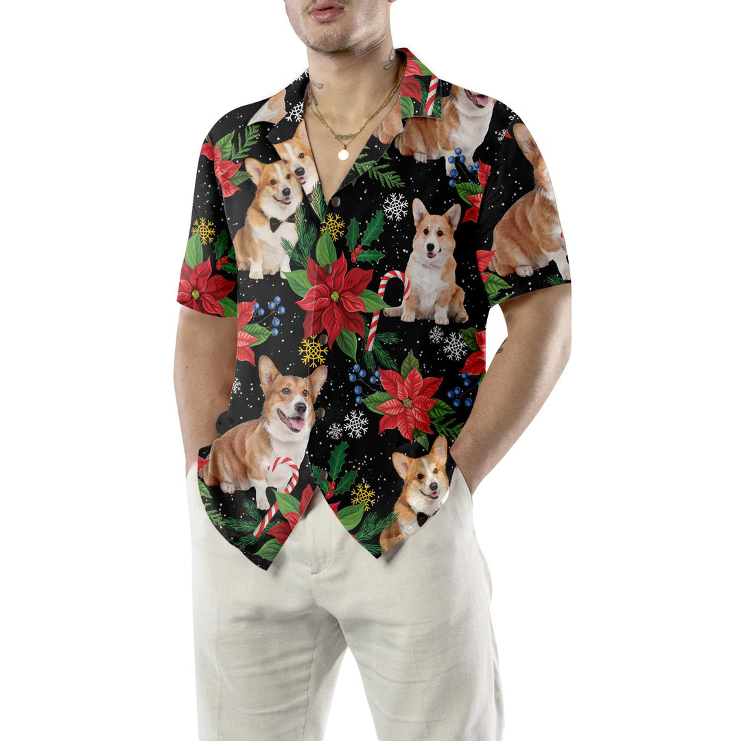 Lune London | Corgi Hawaiian Shirt with Christmas Plants, Fun Corgi Christmas Shirt for Men and Women, Best Christmas Gift