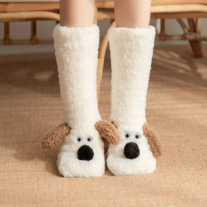 Lune London | Winter plush non-slip socks with animal pattern for kids and adults