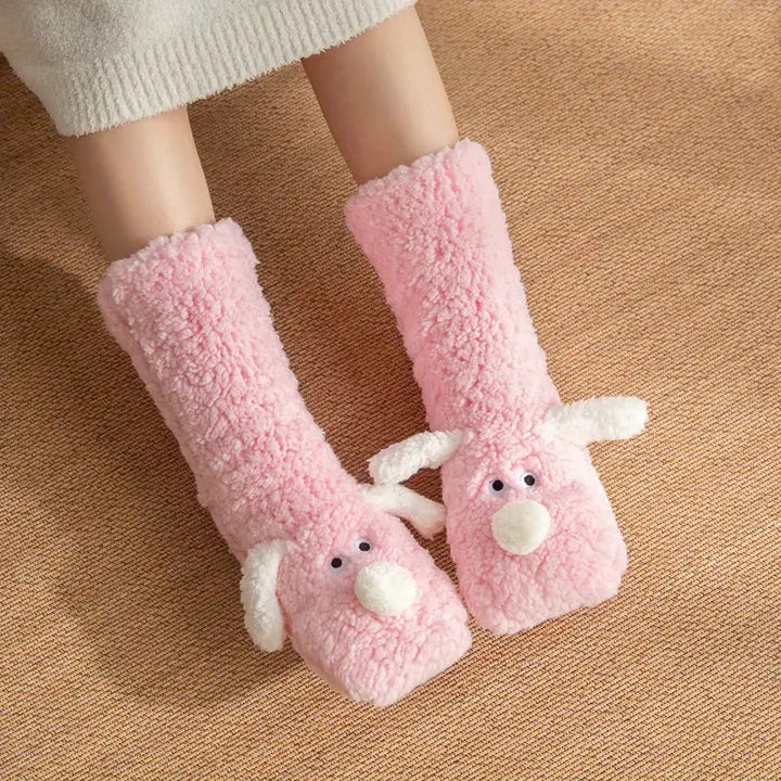 Lune London | Winter plush non-slip socks with animal pattern for kids and adults