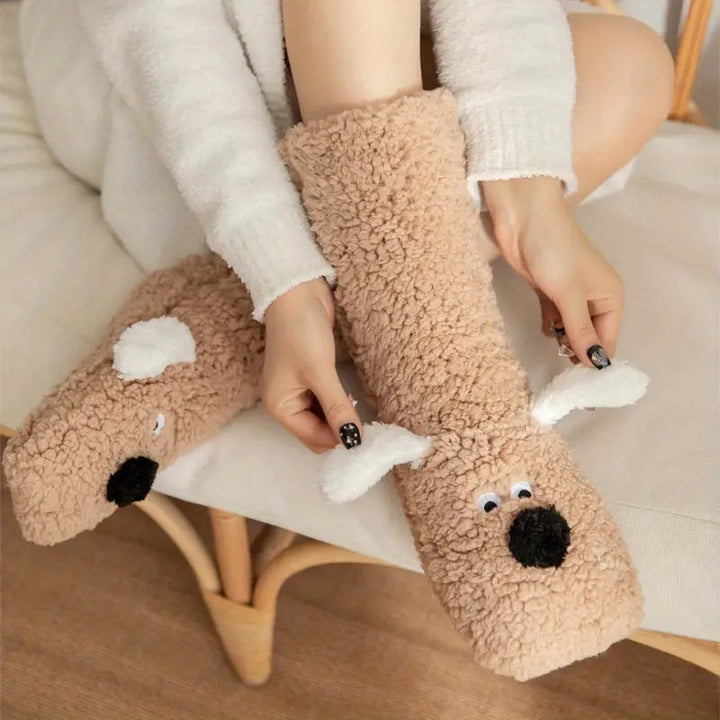 Lune London | Winter plush non-slip socks with animal pattern for kids and adults