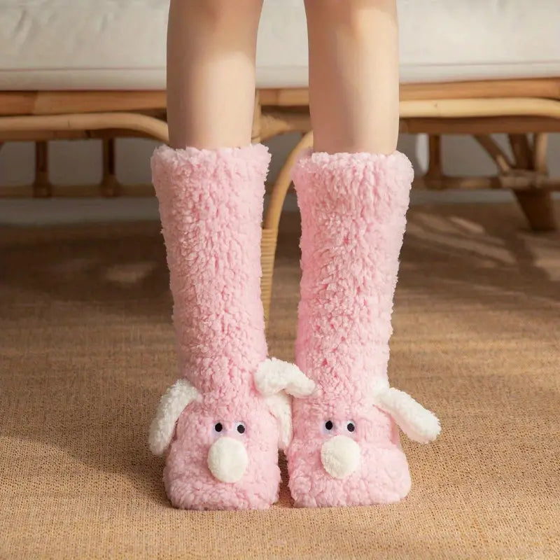 Lune London | Winter plush non-slip socks with animal pattern for kids and adults
