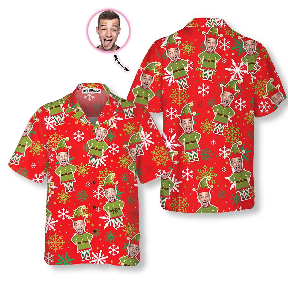 Lune London | Custom Christmas Hawaiian shirt with personalized elf face, green elf shirt, personalized gift for Christmas