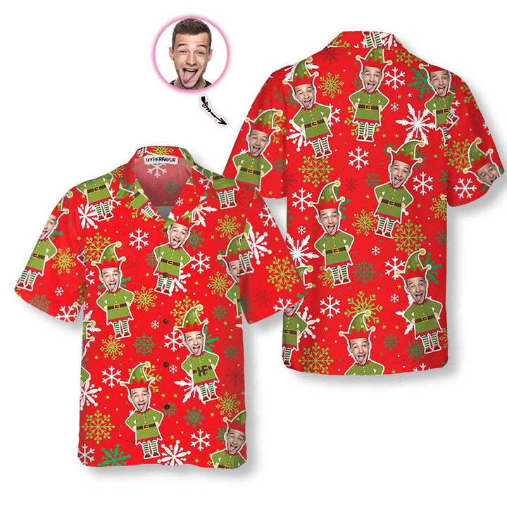 Lune London | Custom Christmas Hawaiian shirt with personalized elf face, green elf shirt, personalized gift for Christmas