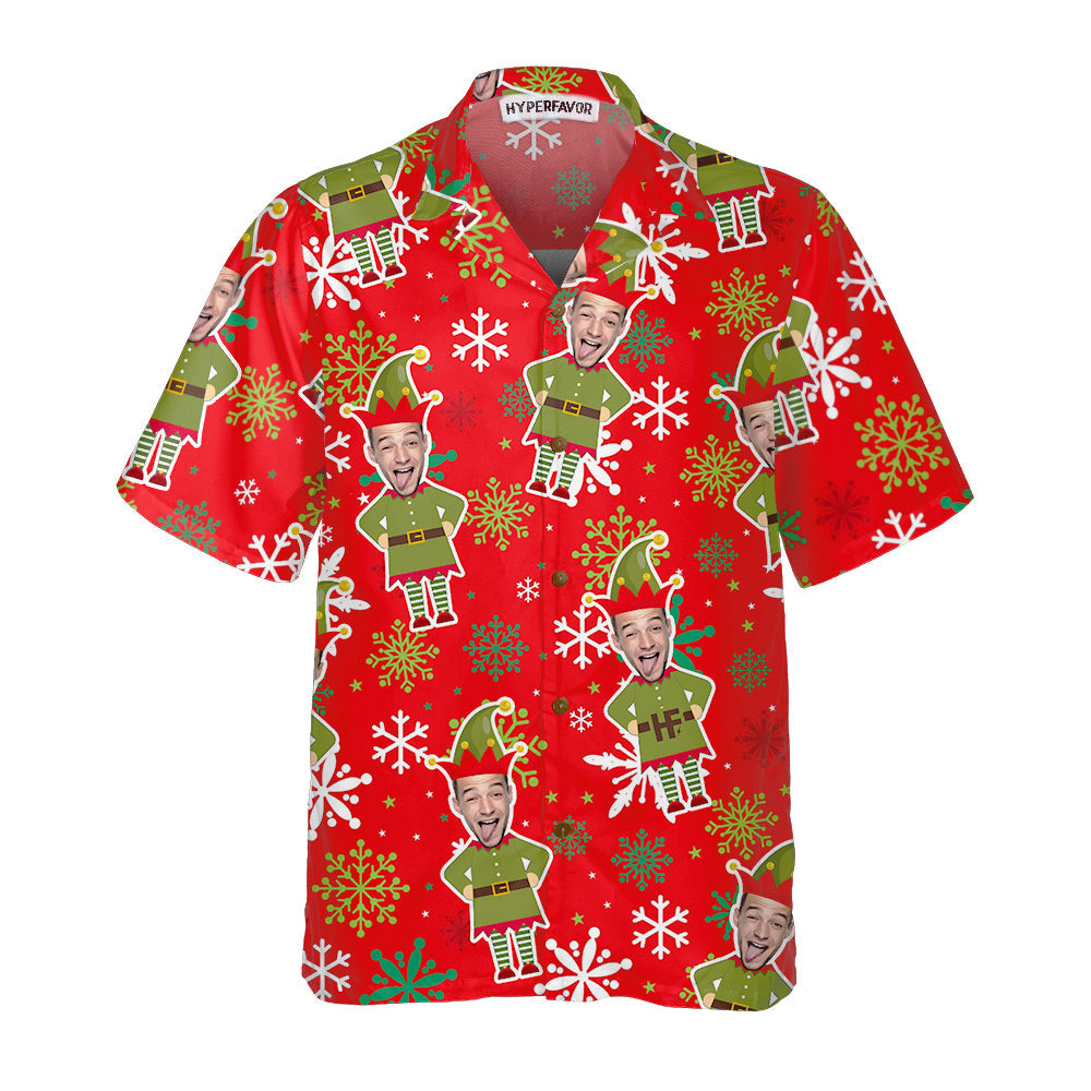 Lune London | Custom Christmas Hawaiian shirt with personalized elf face, green elf shirt, personalized gift for Christmas