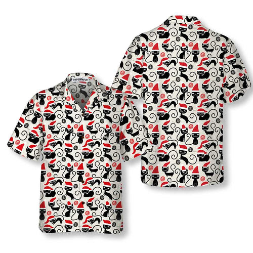 Lune London | Cute Cat Hawaiian Shirt for Christmas, Fun Catmas T-Shirt, Best Gift for Christmas