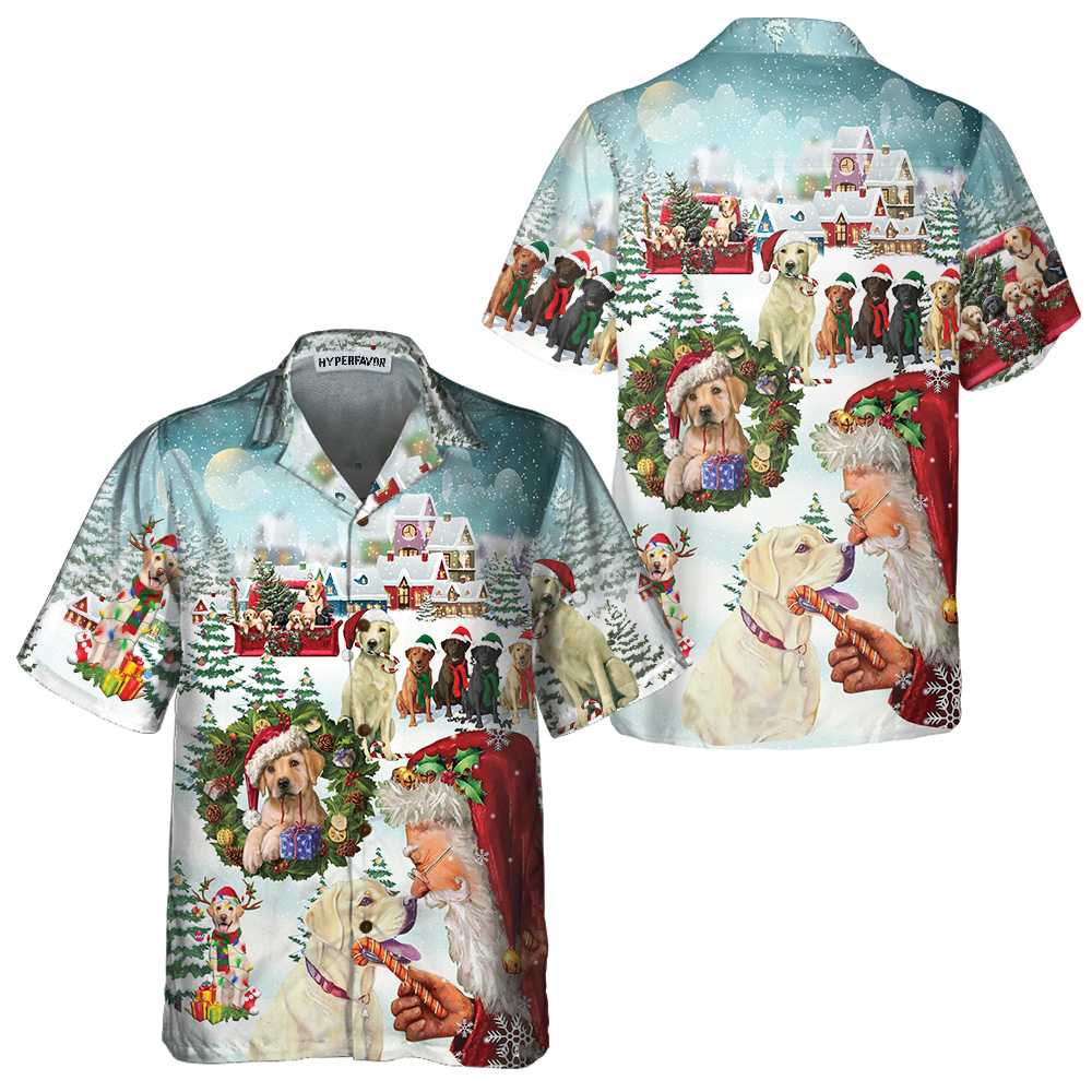 Lune London | Christmas Hawaiian shirt with cute Labrador dogs, fun Labrador shirt, best Christmas gift