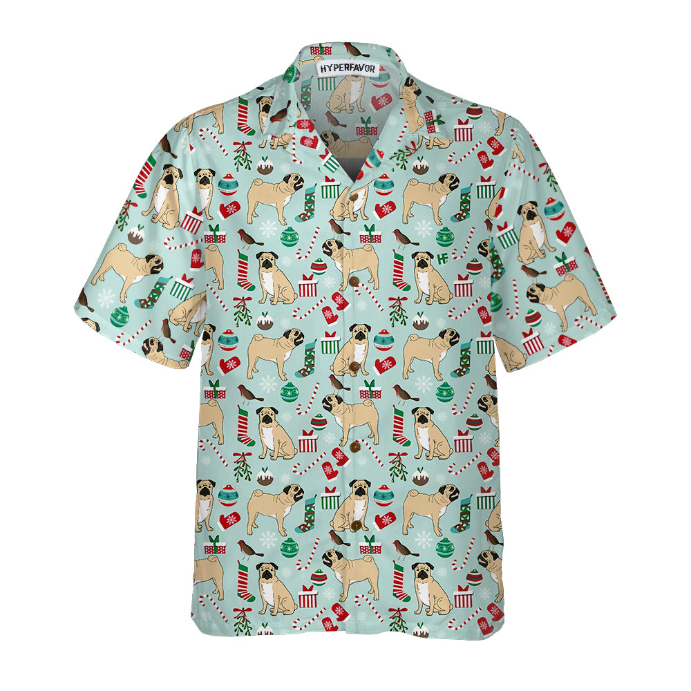 Lune London | T-shirt hawaïen de Noël mignon Pug, T-shirt hawaïen drôle de chien de Noël