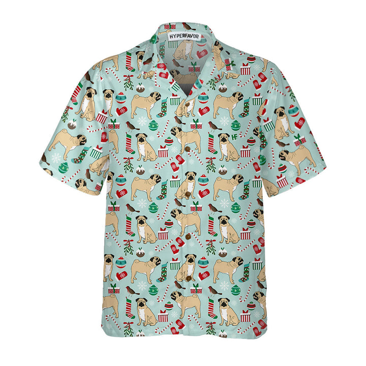 Lune London | T-shirt hawaïen de Noël mignon Pug, T-shirt hawaïen drôle de chien de Noël