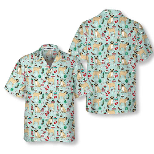 Lune London | T-shirt hawaïen de Noël mignon Pug, T-shirt hawaïen drôle de chien de Noël