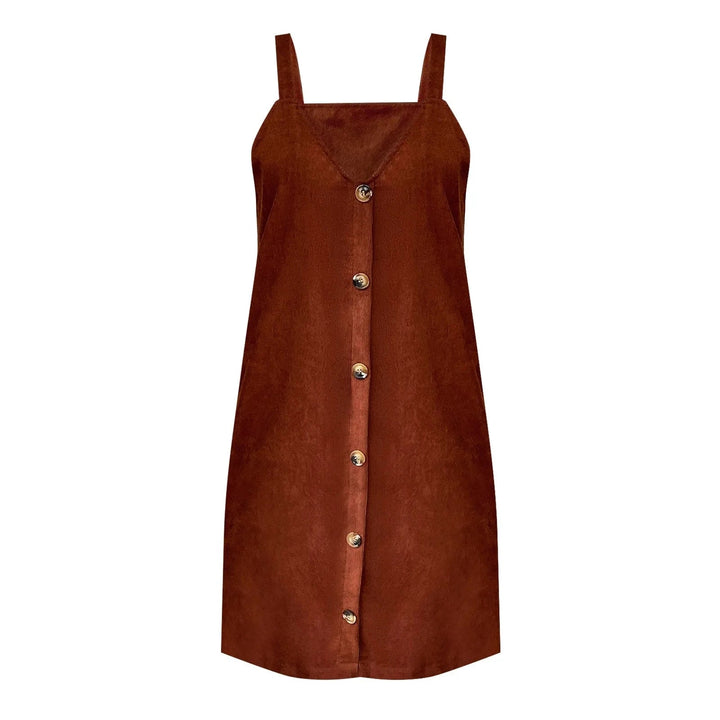 Lune London | Cord dress with straps, V-neck and button details