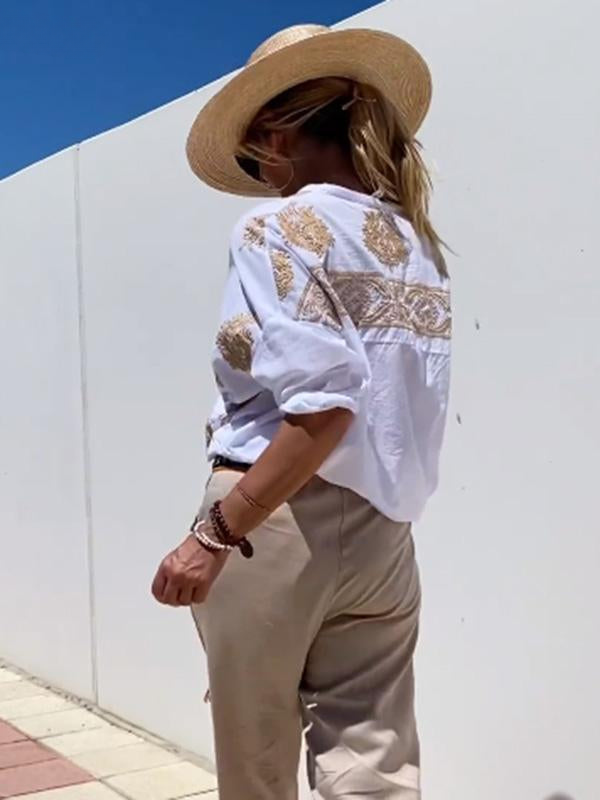 Lune London | with Button Placket Boho Style Loose Fit Long Sleeve Shirt Women Linen Shirt