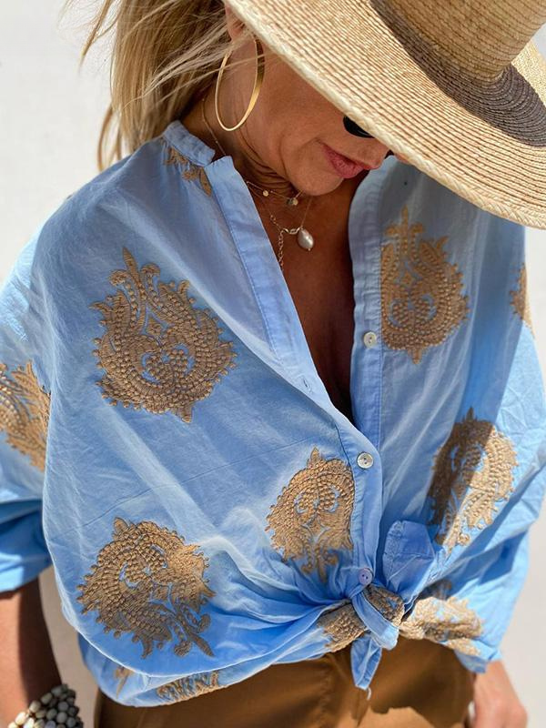 Lune London | with Button Placket Boho Style Loose Fit Long Sleeve Shirt Women Linen Shirt