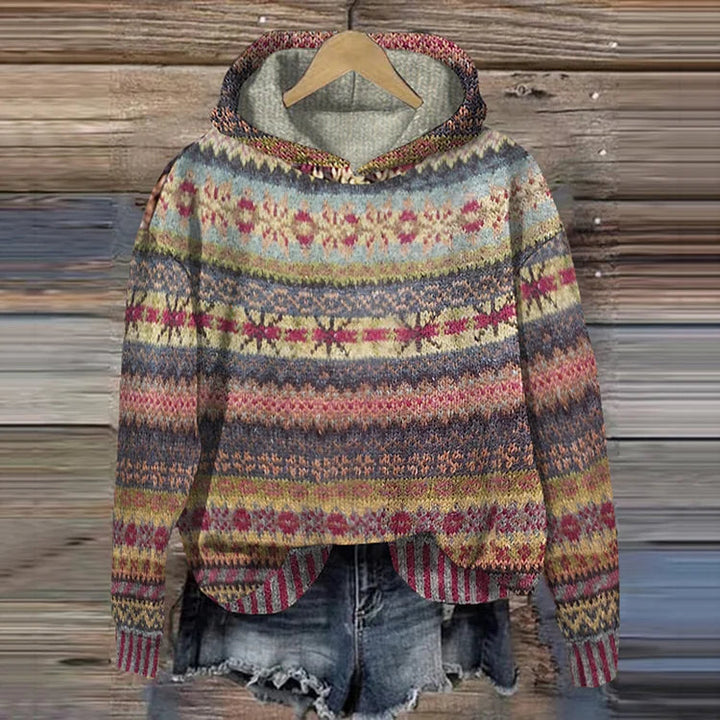 Lune London | Hoodie avec motif norvégien - Pull en tricot avec capuche