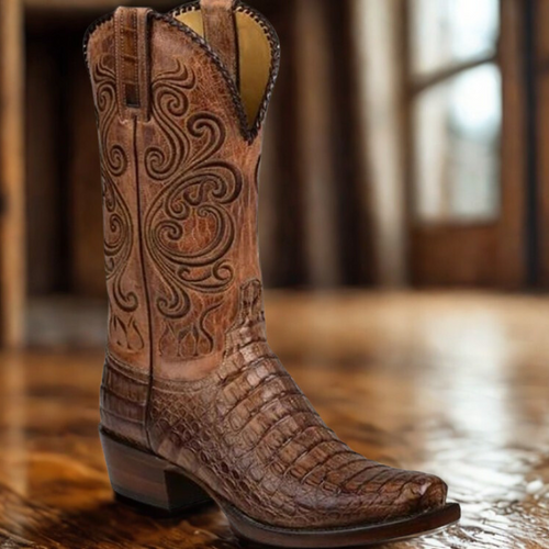 Lune London | Western Boots Embossed Leather with Block Heel