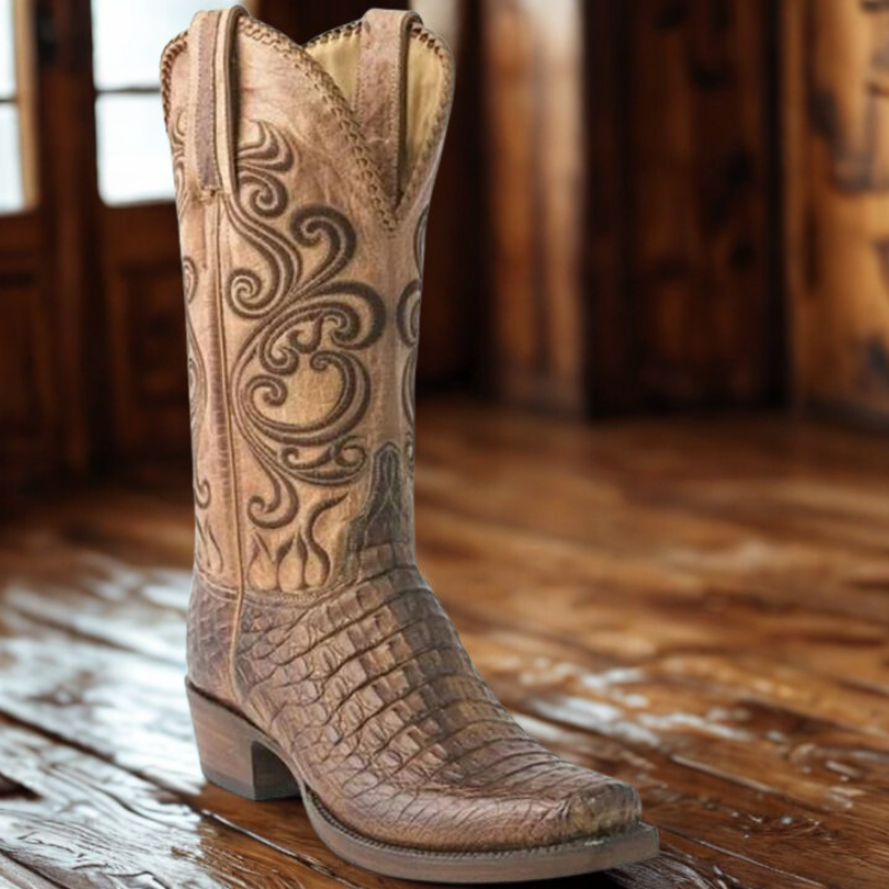 Lune London | Bottes western - Cuir embossé avec talon bloc