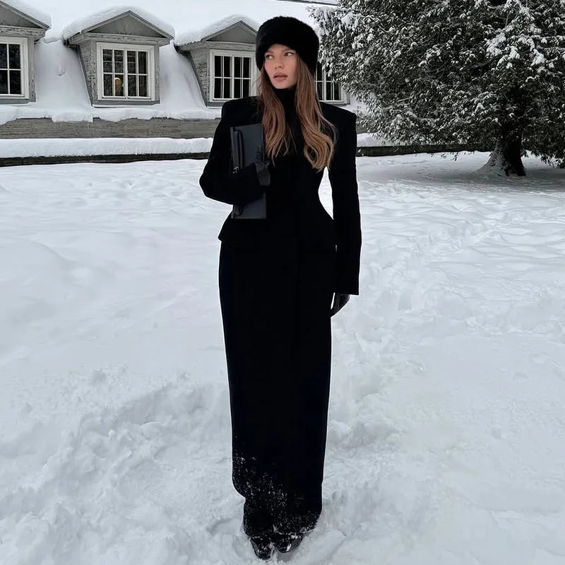Lune London | Women's Coat - Elegant Wool Coat with Classic Lapel Collar and Warm Lining for Autumn and Winter