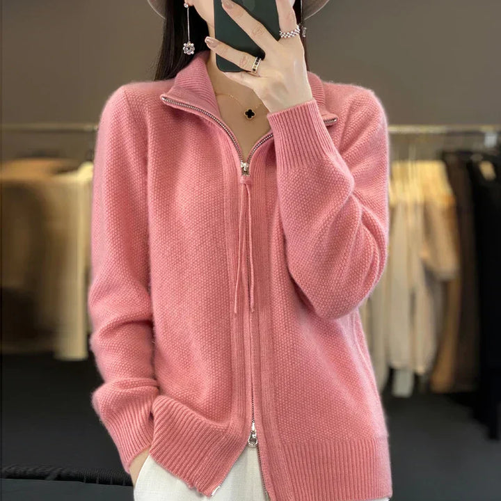 Lune London | Wool Cardigan Double Zipper and High Collar Soft and Elegant