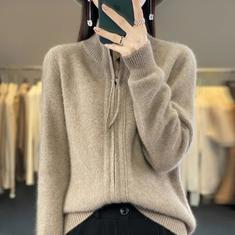 Lune London | Wool Cardigan Double Zipper and High Collar Soft and Elegant
