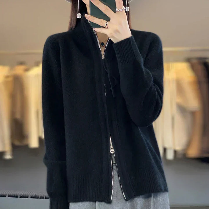 Lune London | Wool Cardigan Double Zipper and High Collar Soft and Elegant