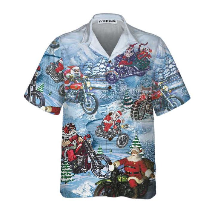 Lune London | Conduire avec Santa sur le t-shirt hawaïen de Noël, t-shirt de Noël à moto, meilleur cadeau pour Noël
