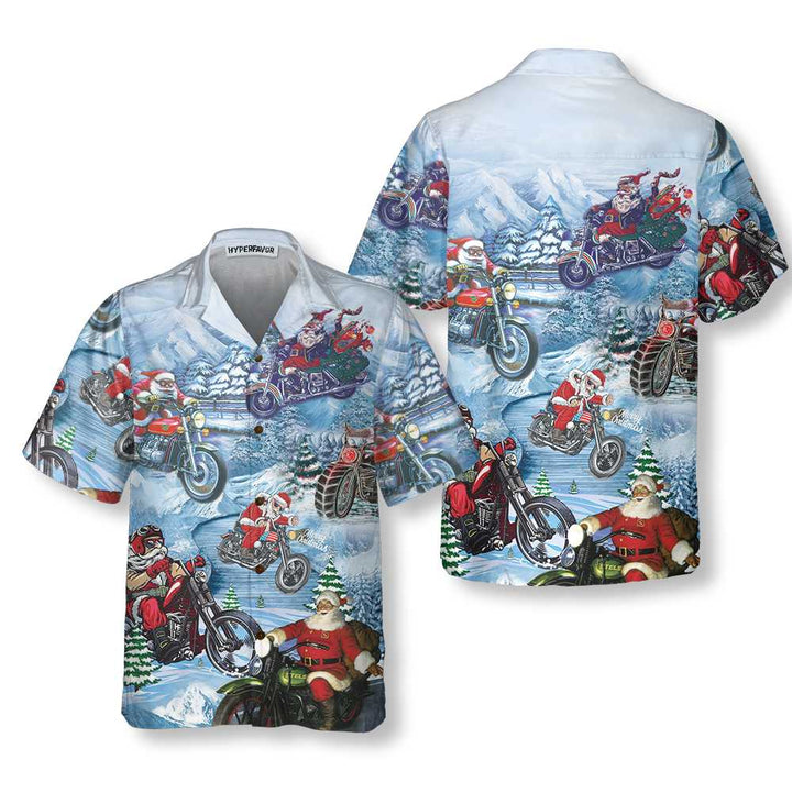 Lune London | Conduire avec Santa sur le t-shirt hawaïen de Noël, t-shirt de Noël à moto, meilleur cadeau pour Noël