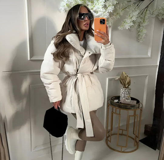 Lune London | Belted Puffer Jacket Plus Size Collar Winter Coat