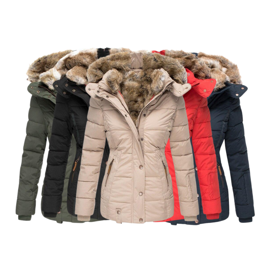 Lune London | quilted winter coat for women with fur collar