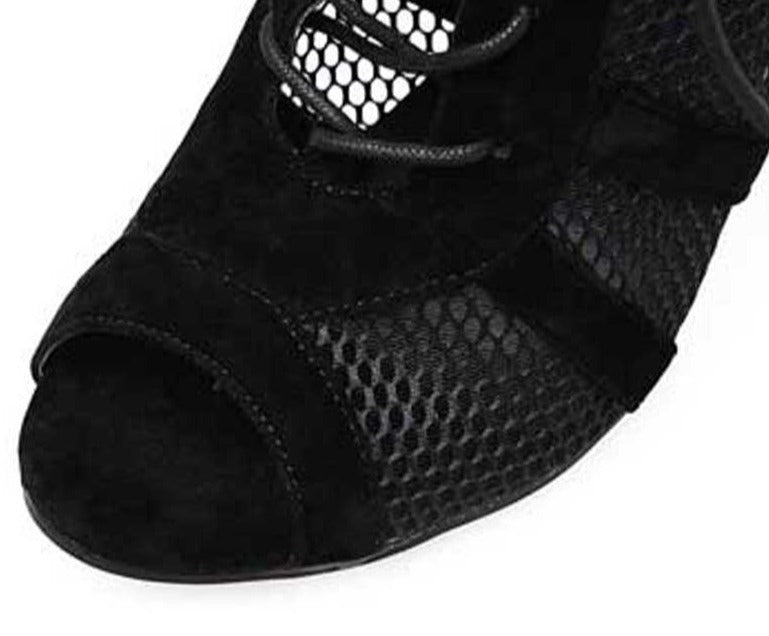 Lune London | Black Lacing Peep Toe Net High Heel Ankle Boots