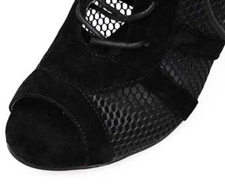 Lune London | Black Lacing Peep Toe Net High Heel Ankle Boots