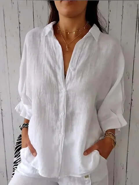 Lune London | Casual Shirt with Loop Closure Made Of Cotton and Linen for Women