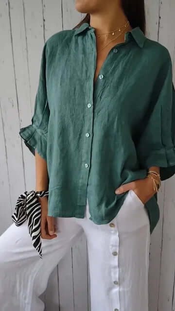 Lune London | Casual shirt with loop closure Made of cotton and linen for women