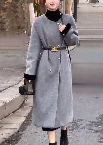 Lune London | Double-breasted gray wool belt Long coats