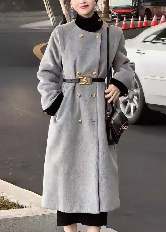 Lune London | Double-breasted gray wool belt Long coats
