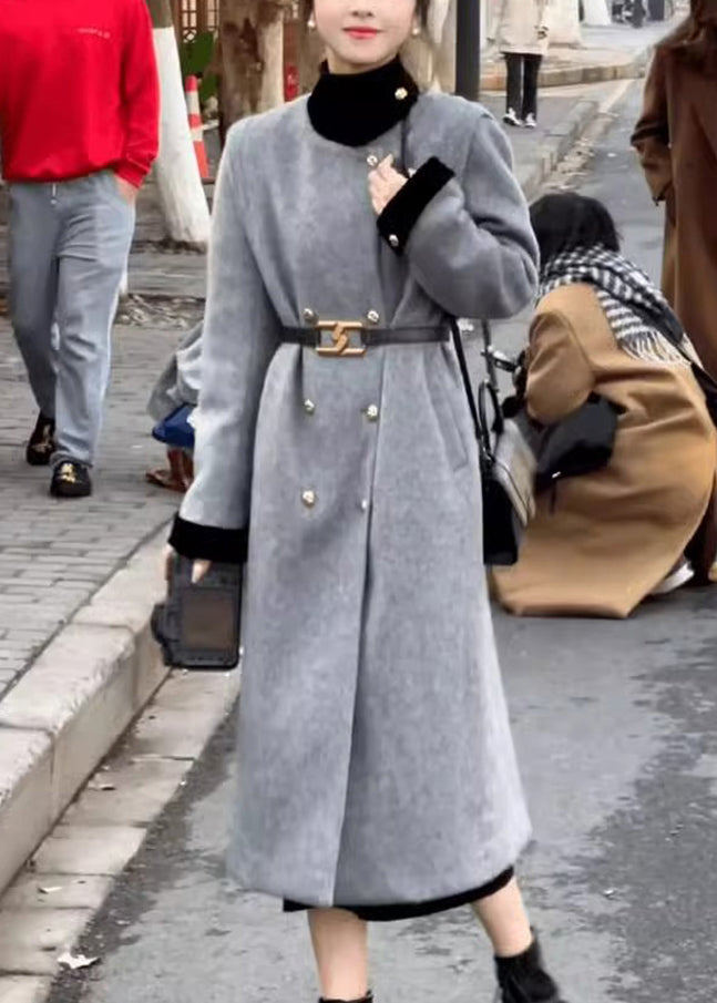 Lune London | Double-breasted gray wool belt Long coats