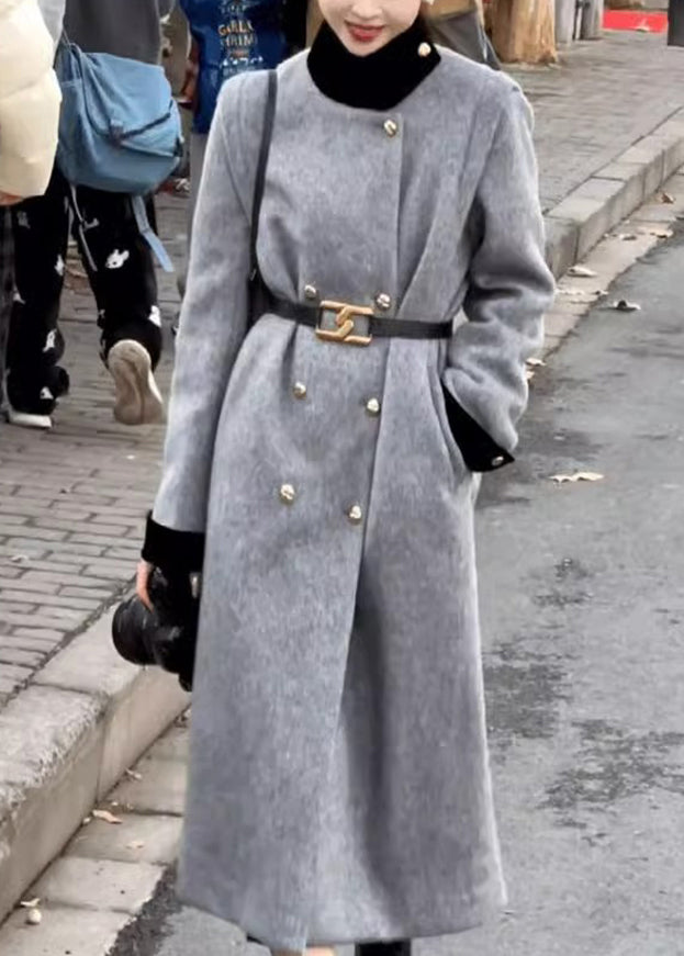 Lune London | Double-breasted gray wool belt Long coats